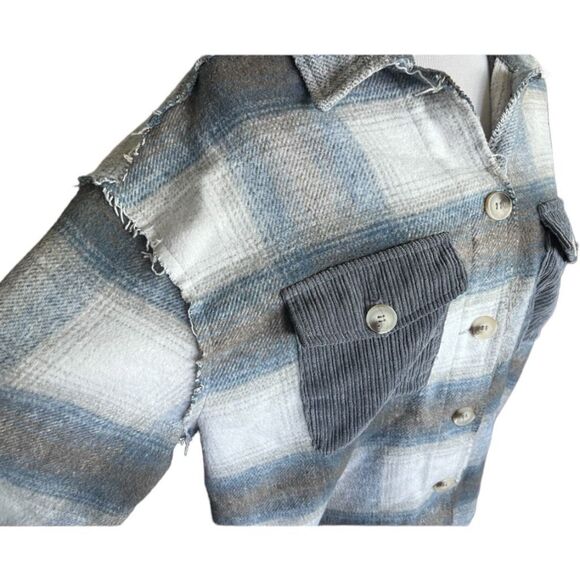 Womens Altar’d Altard State Plaid Ditressed Flannel Shirt Jacket Shacket  - Sz L - Picture 3 of 4